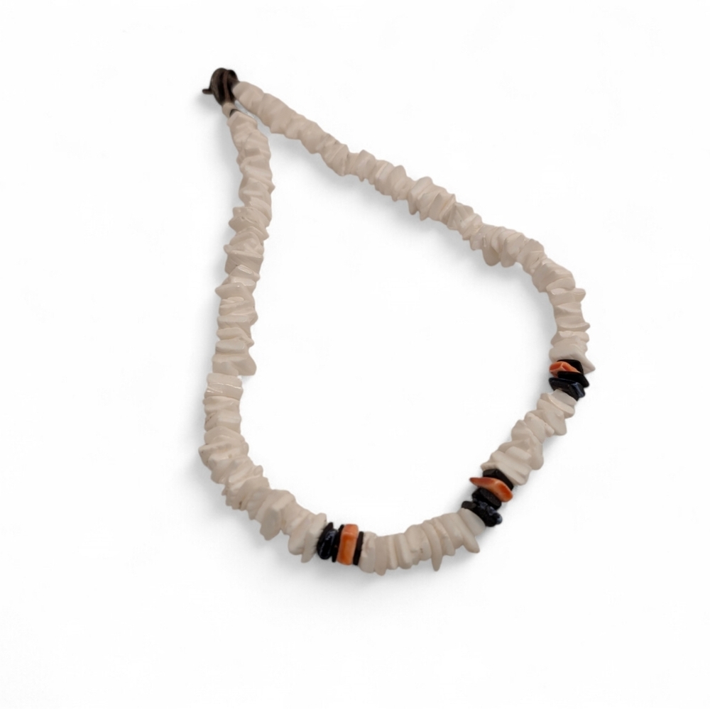 VINTAGE Puka Shell Necklace Brown White Surfer Choker 90s